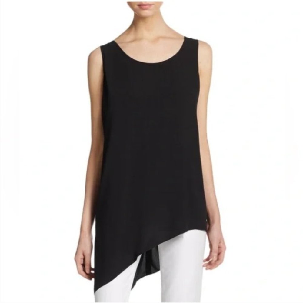 Silk Asymmetric Draped Shell Black